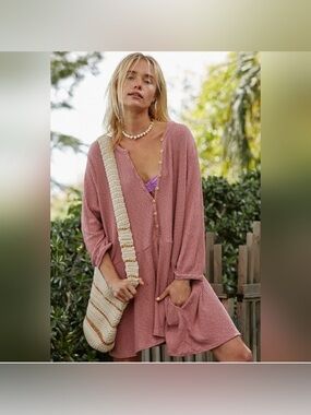 Free People Beach Pink Blossom Button-Up T-Shirt Dress